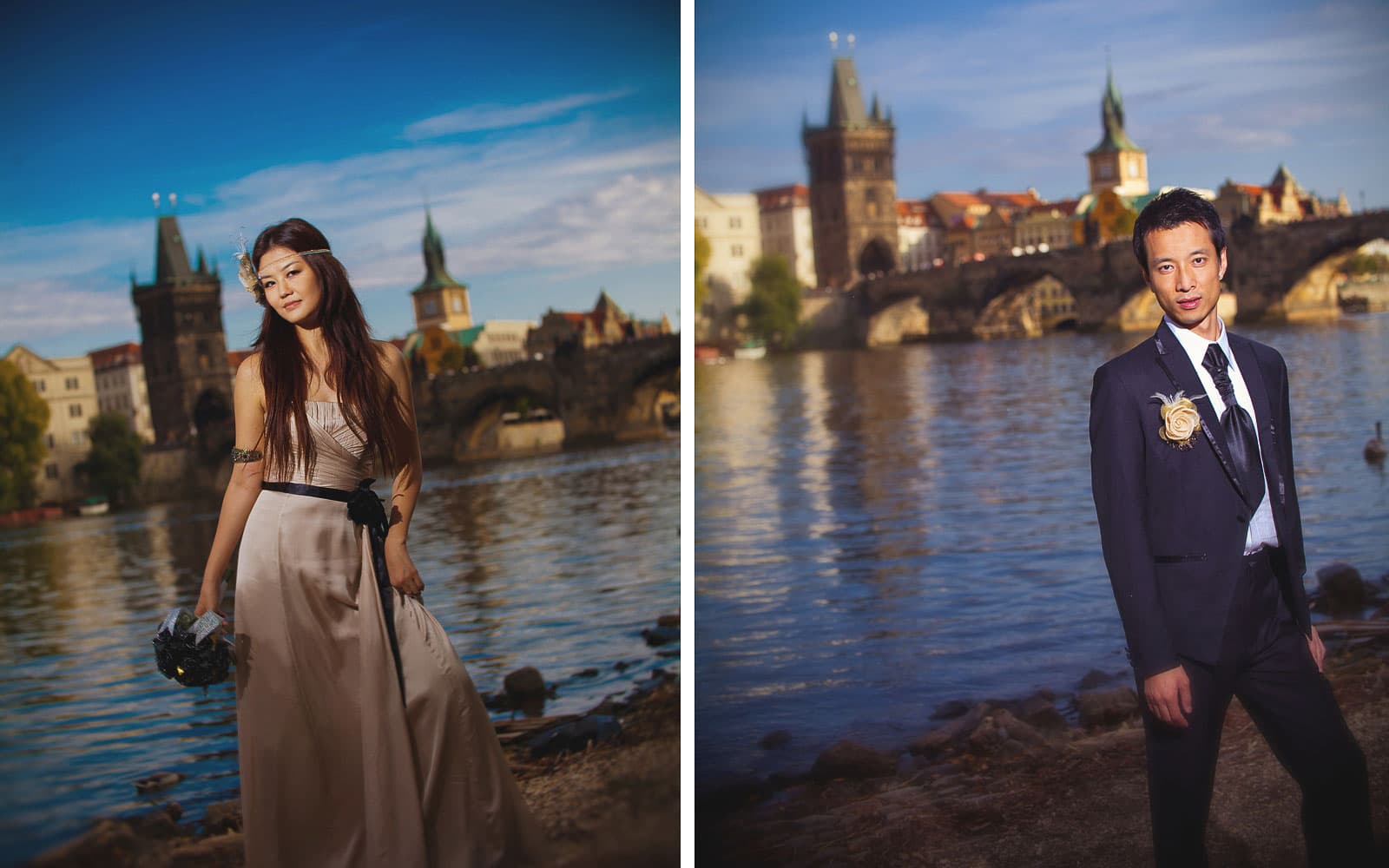 Prague pre weddings / Yvonne & Raymond / stylish portrait session near the Charles Bridge