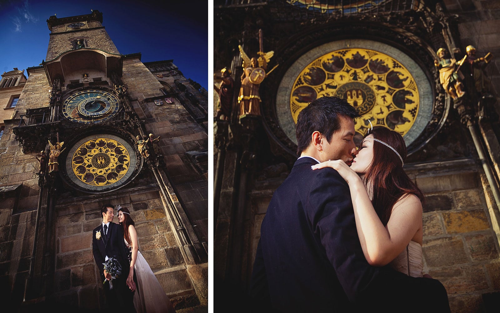 Prague pre weddings / Yvonne & Raymond / stylish portrait session at the Astronomical Clock