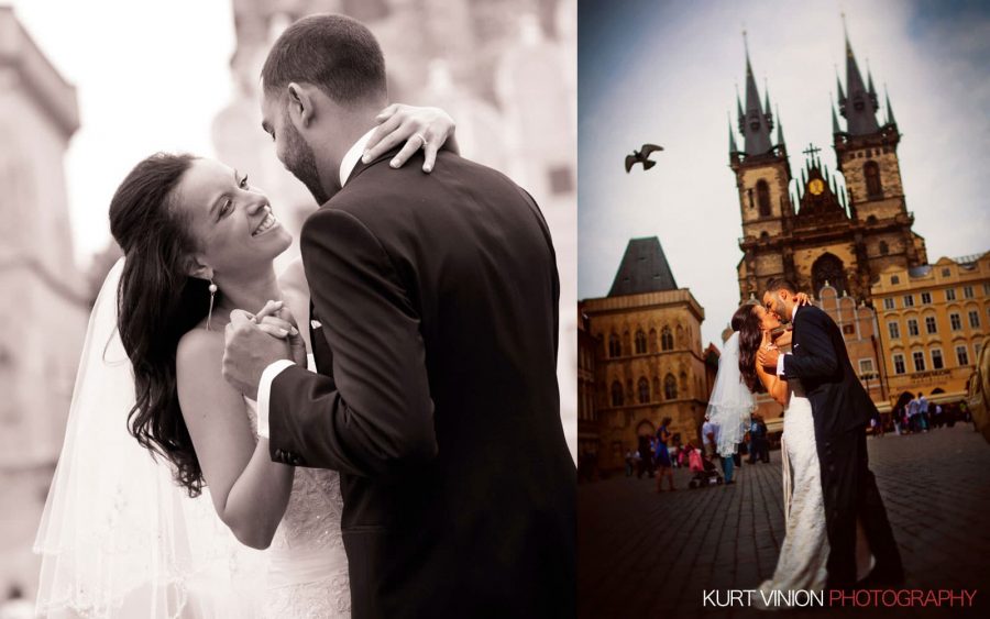 Elopement wedding Prague: Leslie & Anthony wedding photography at Old Town Square