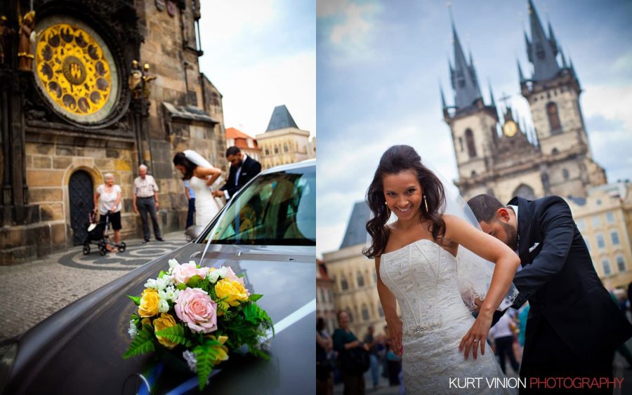 Elopement wedding Prague: Leslie & Anthony wedding photography at Old Town Square