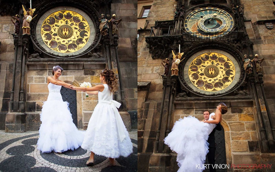 prague wedding photography / M & N luxury wedding / at the Astronomical Clock