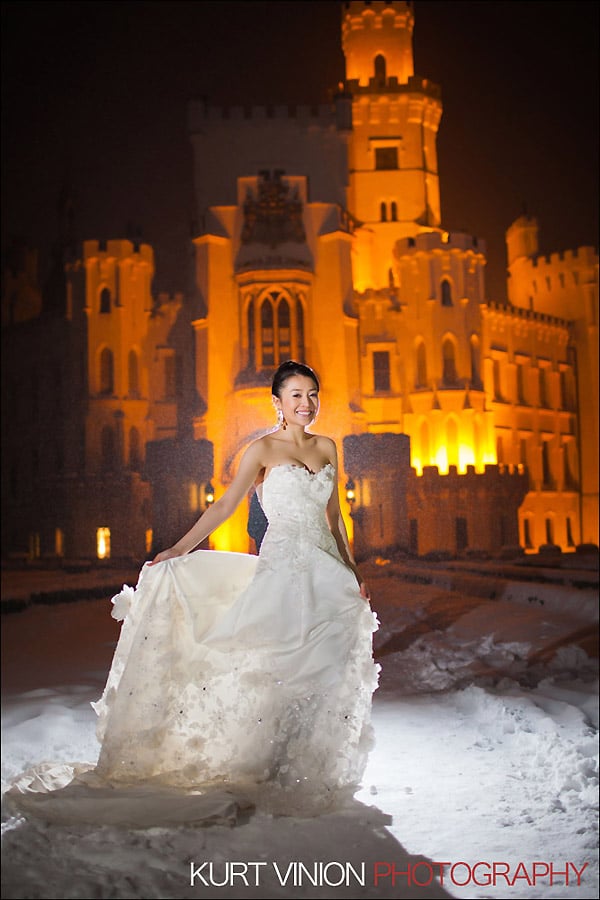 Prague pre wedding photography / Helen & CY winter pre wedding portraits at Castle Hluboka nad Vltavou