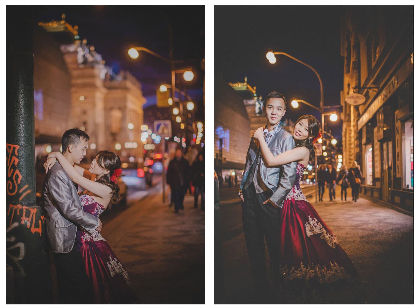 Prague pre wedding / Sandy & Jimmy / Night portraits near Narodni Divadlo