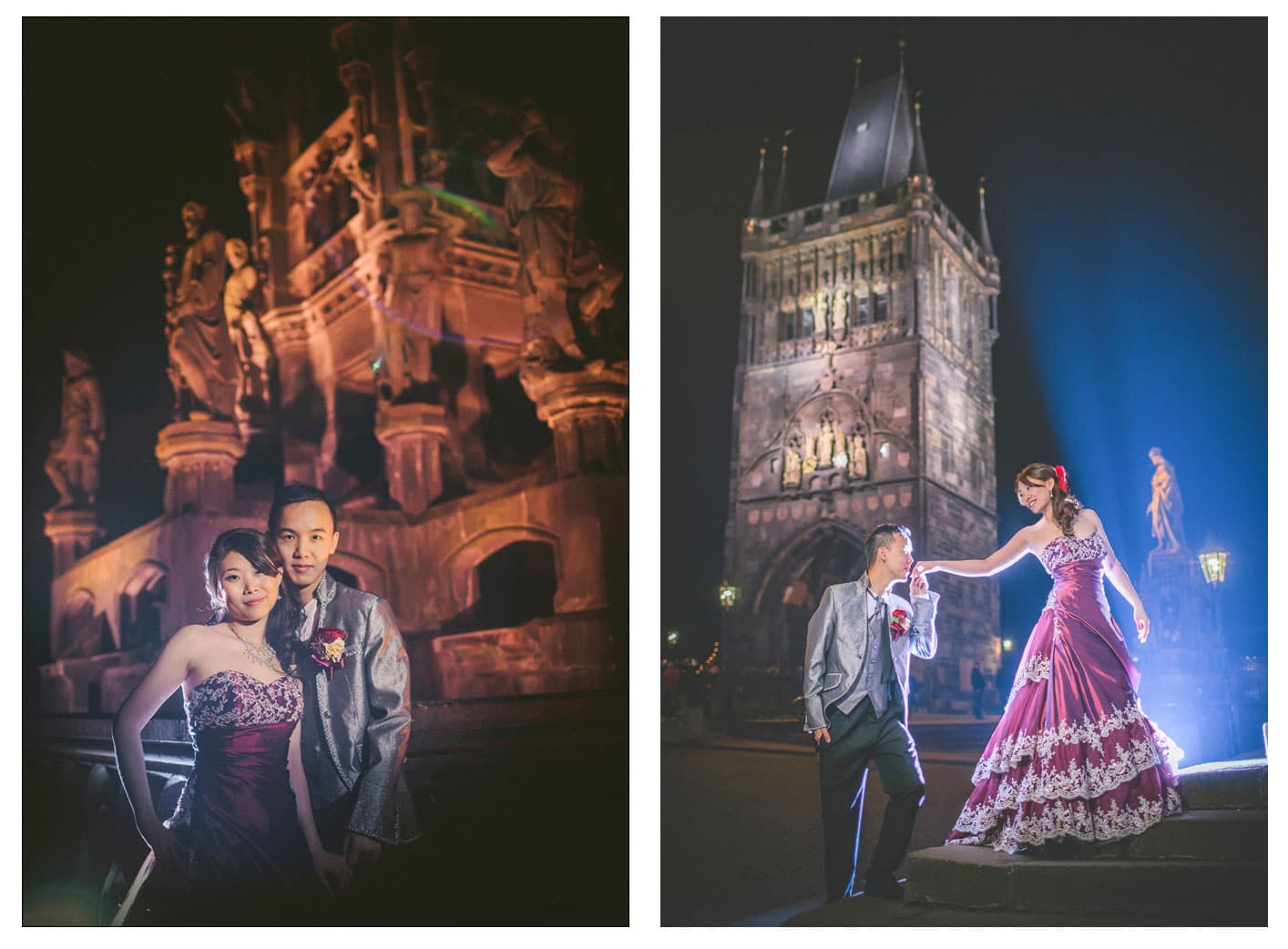 Prague pre wedding / Sandy & Jimmy / Night portraits near the Charles Bridge