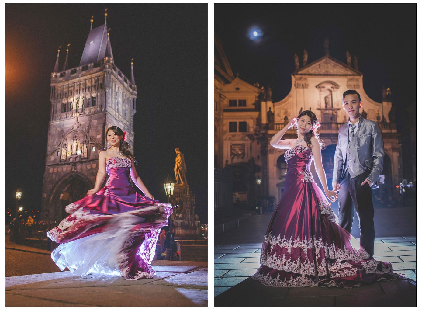 Prague pre wedding / Sandy & Jimmy / Night portraits near the Charles Bridge