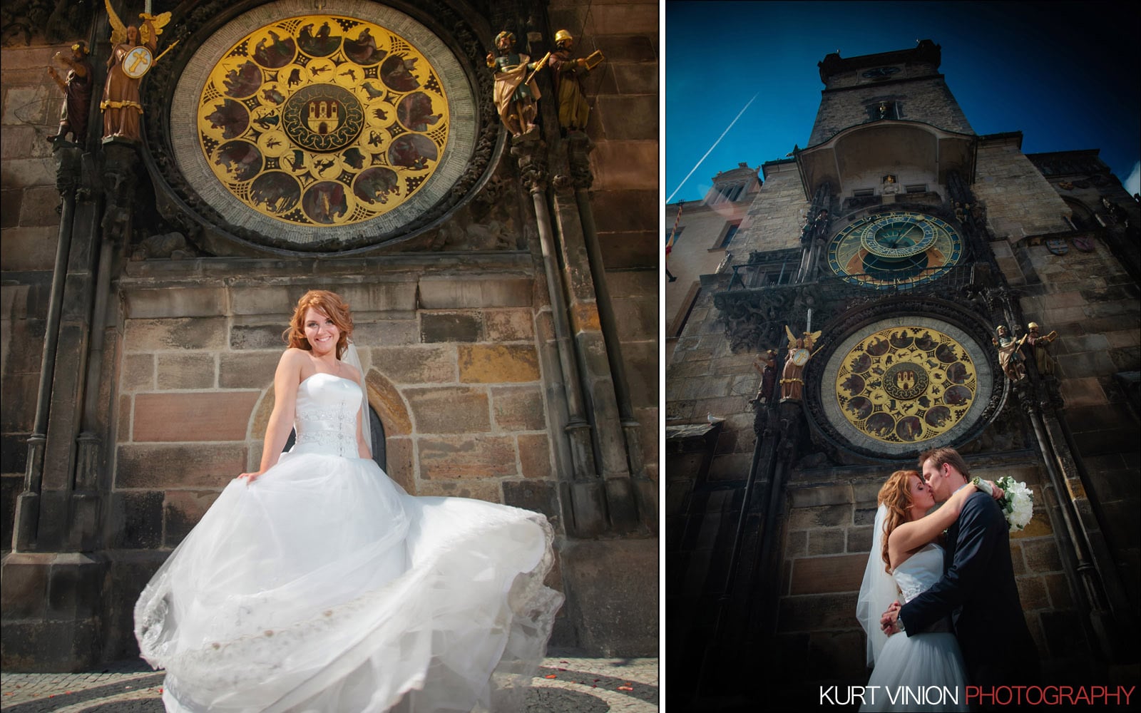 Elopement wedding Prague / Polya & Dirk wedding portraits at the Astronomical Clock