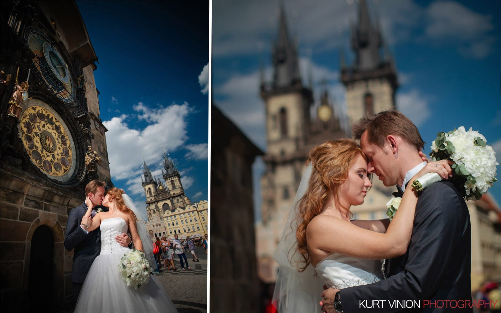 Elopement wedding Prague / Polya & Dirk wedding portraits at the Astronomical Clock