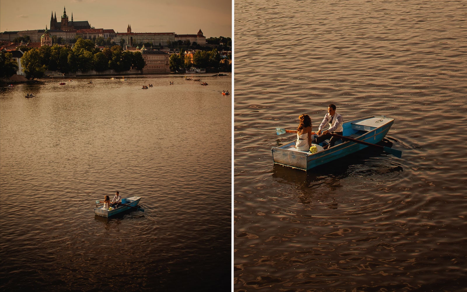 Prague wedding photographers / R&B wedding photographs atop the Vltava