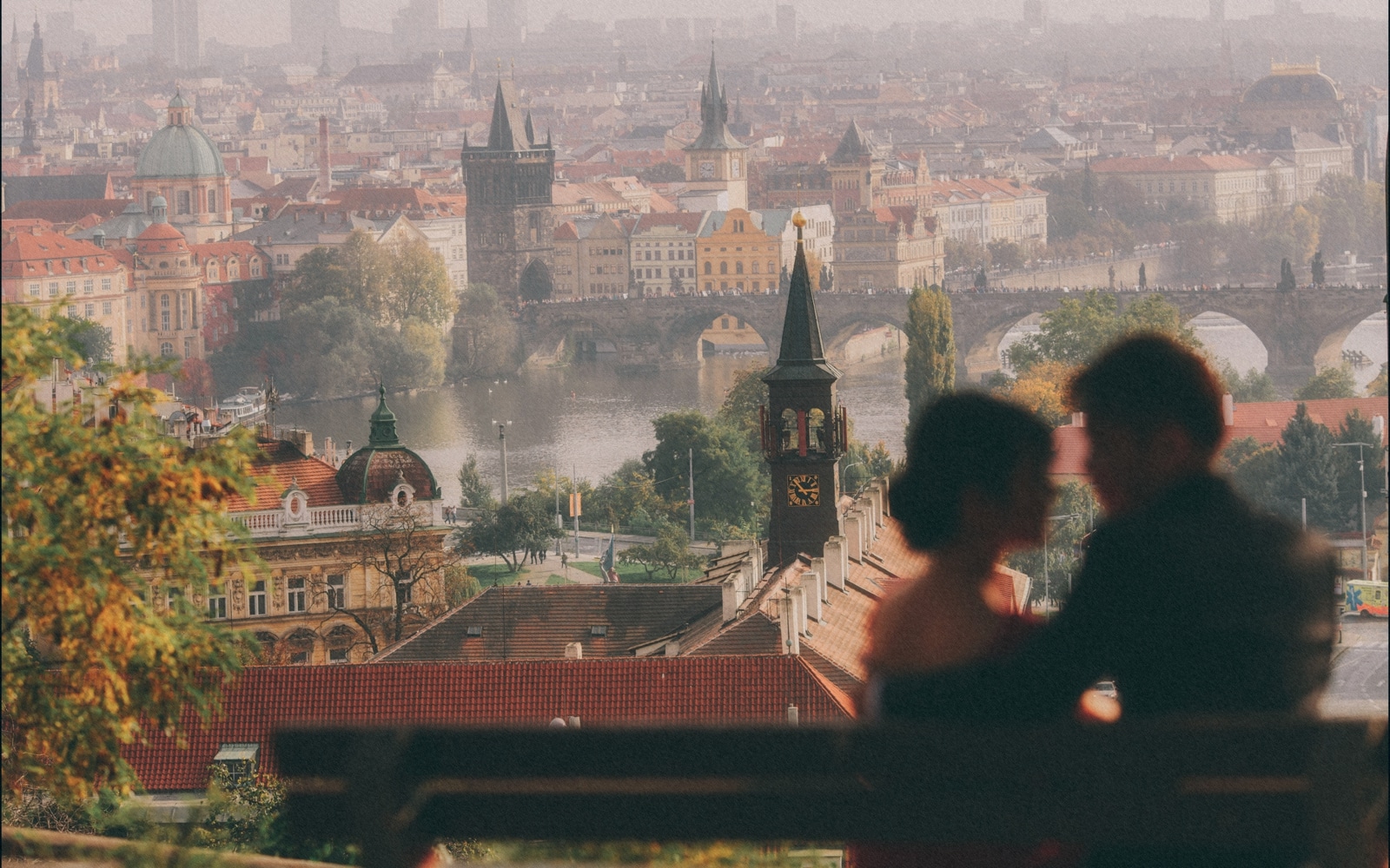 Prague pre wedding / Sharon & Danny Fall portraits session overlooking the Old Town and Charles Bridge
