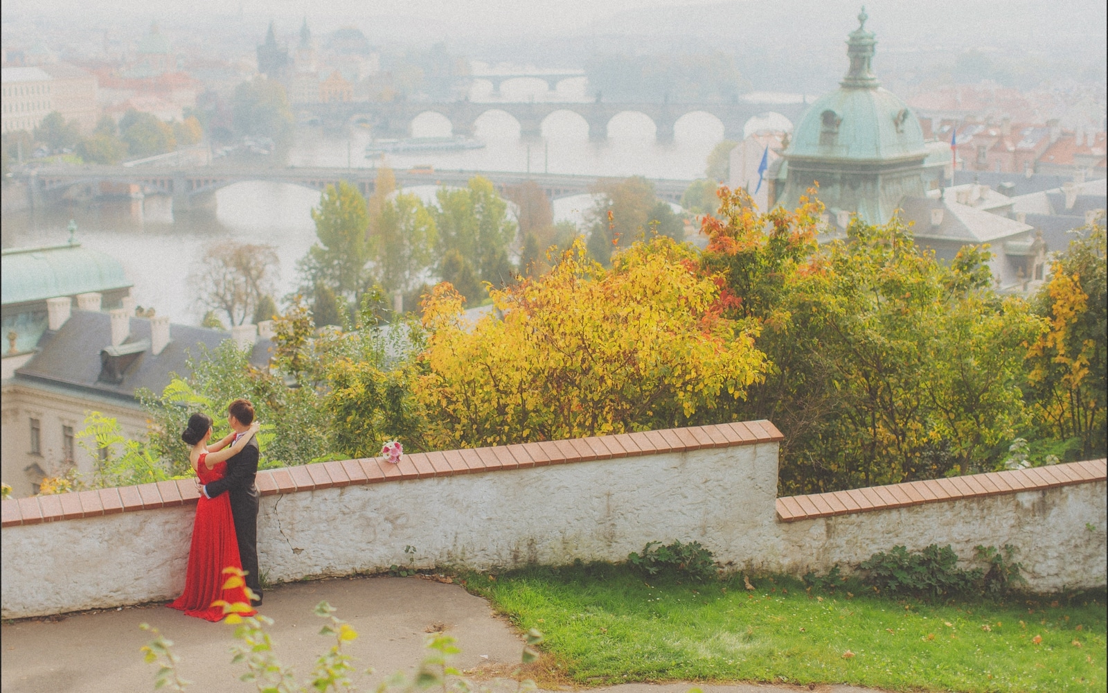 Prague pre wedding / Sharon & Danny Fall portraits session overlooking the Old Town and Charles Bridge