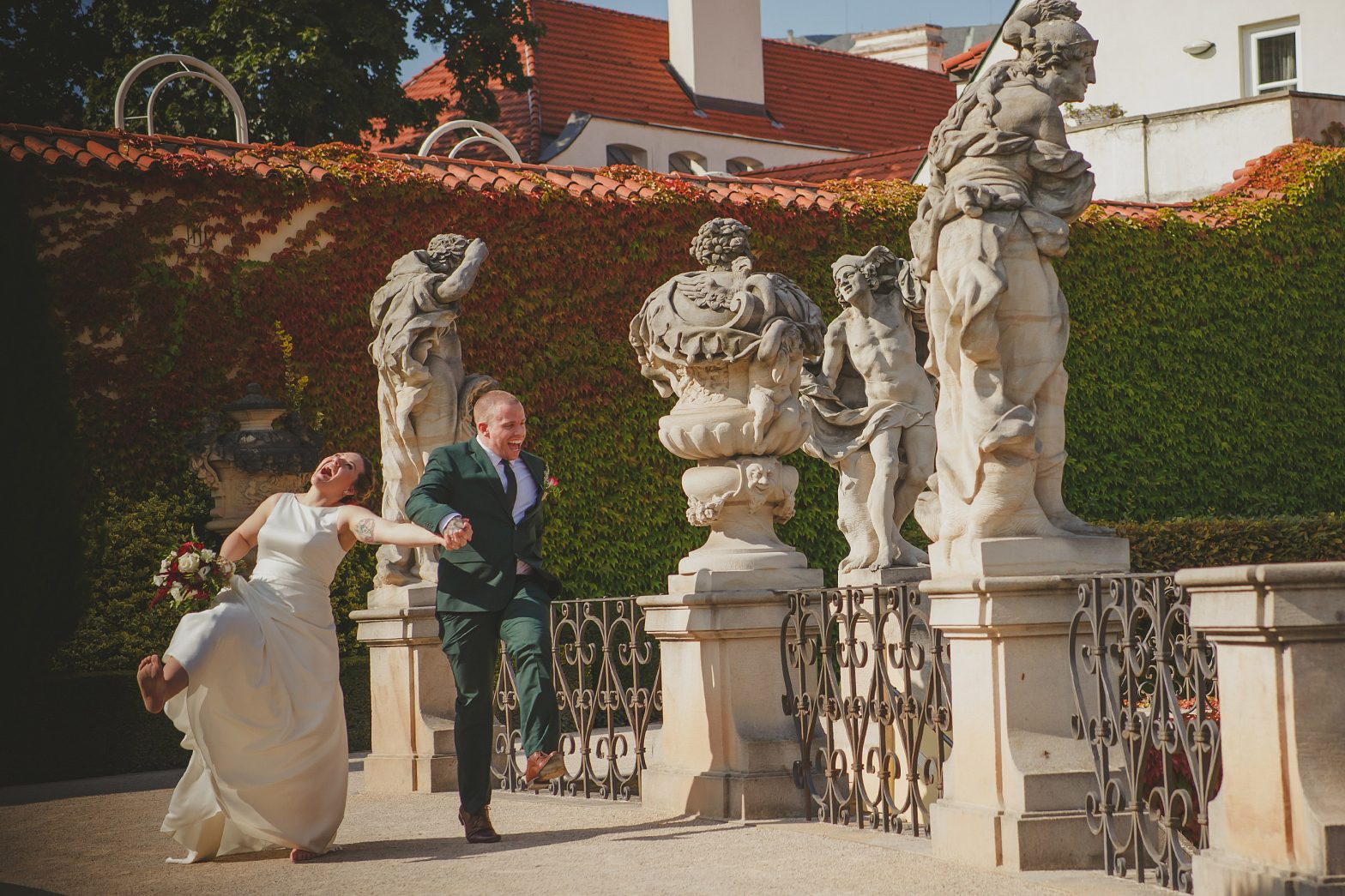 an alternative wedding portrait photographed at Prague Vrtba Garden