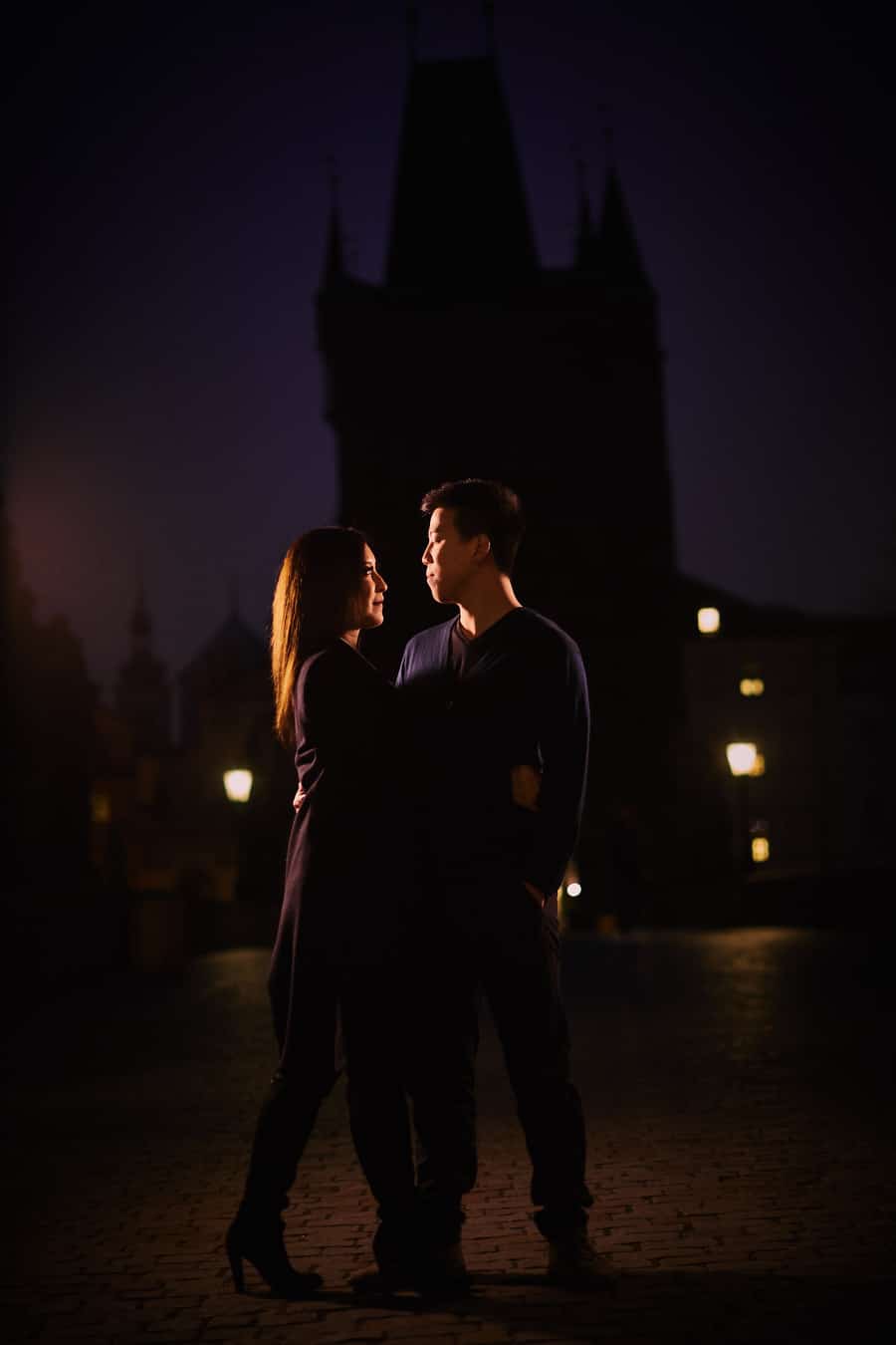 a night time lifestyle / fashion photography engagement session in Prague with A+D (USA)