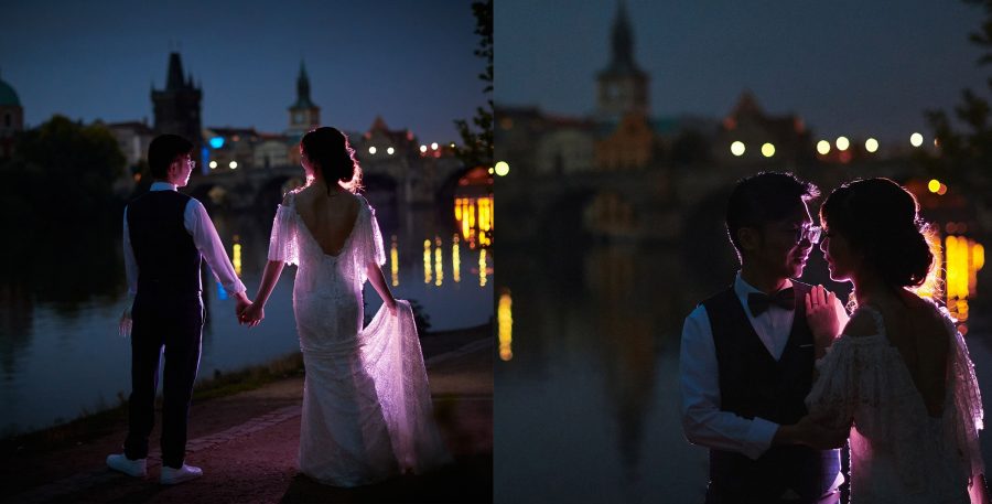 night time pre wedding Prague