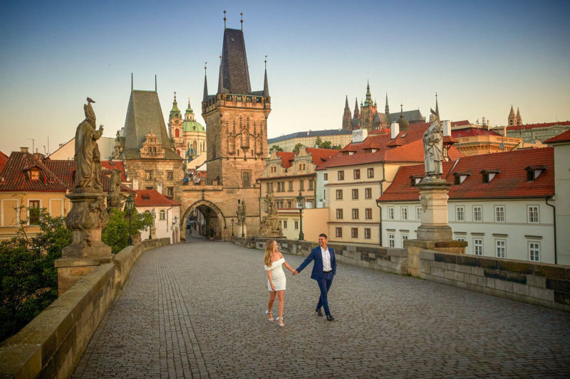 A cinematic inspired portrait in the Old Town Square shortly after sunrise.