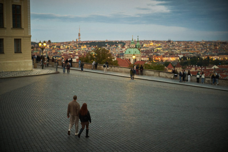 Max and Bryanna exploring the historic Prague Castle during their tour of the historic grounds following their engagement.