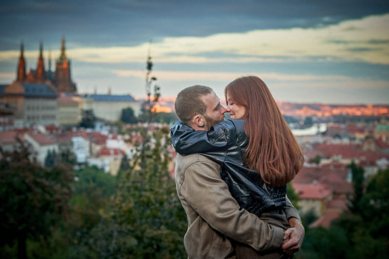 The newly engaged Max and Bryanna above Prague.
